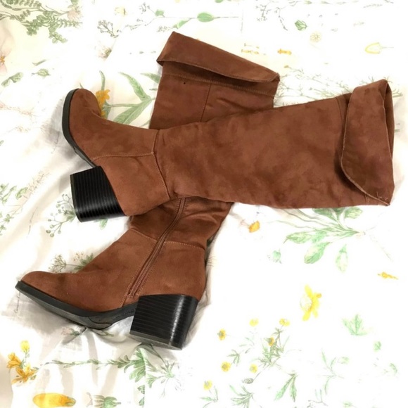 Brash Shoes Brash Brown Faux Suede Over The Knee Heeled Boots 7 Poshmark